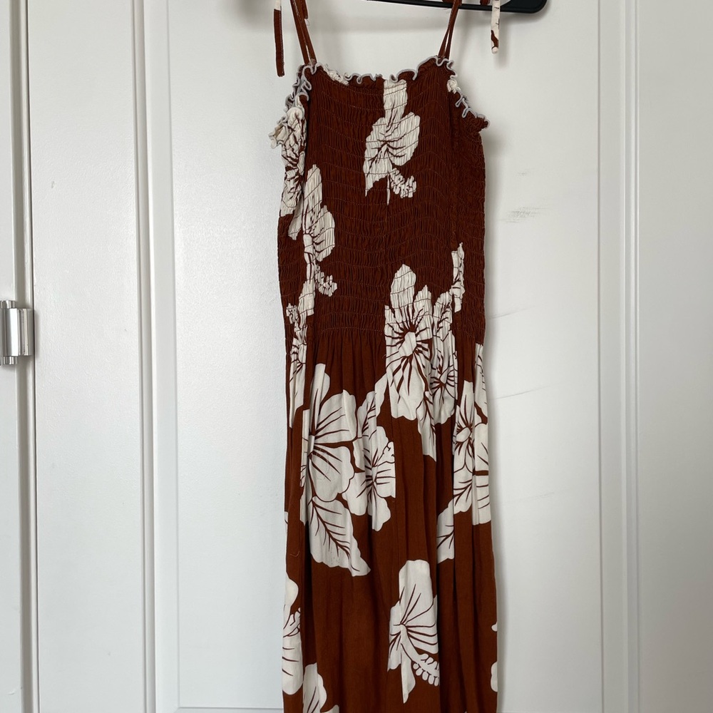 KAUAII Hawaiian Brown Floral Midi Dress Size Small